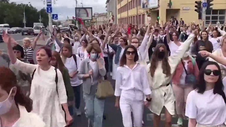 Protesters fill the street of Belarus