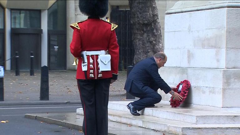 Defence Secretary Ben Wallace lays a wreath at the Cenotaph on Whitehall