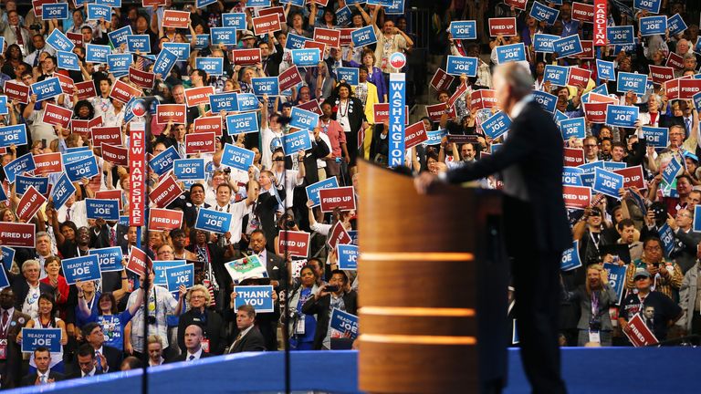 Joe Biden appears on stage at the 2012 Democratic National Convention