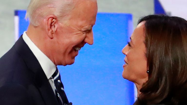 Then candidates Joe Biden and Kamala Harris during the second Democratic US presidential debate in Detroit, Michigan, 31 July 2019