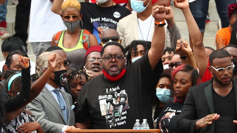 Jacob Blake Sr, the father of Jacob Blake, addresses the crowd