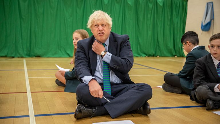 Boris Johnson during a school visit in Coalville