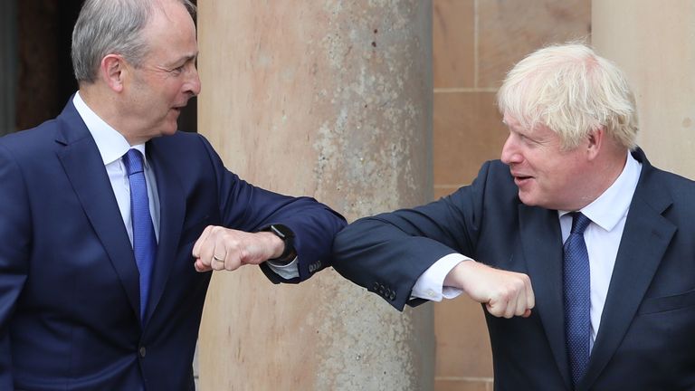 Mr Johnson, right, also met his Irish counterpart Micheal Martin