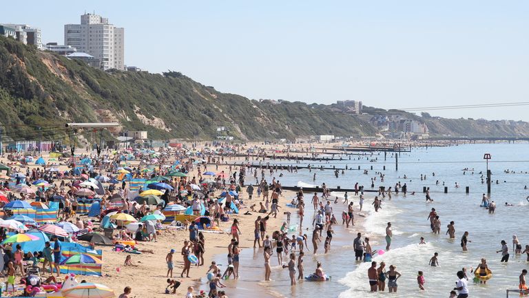 Bournemouth Beach in Dorset has become busy