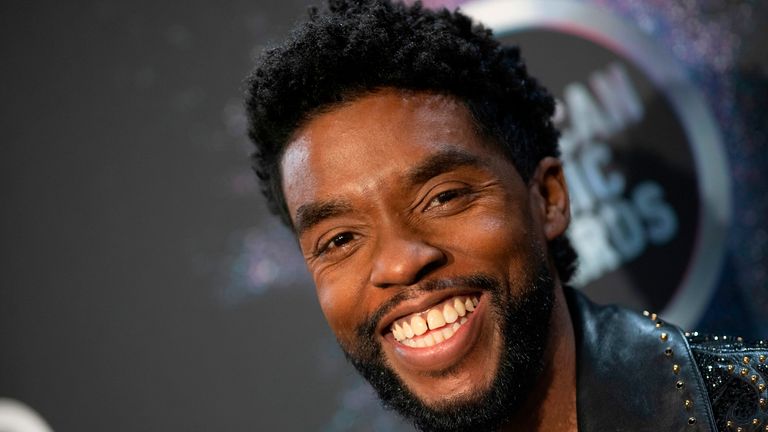 US actor Chadwick Boseman poses in the press room during the 2019 American Music Awards at the Microsoft theatre on November 24, 2019 in Los Angeles