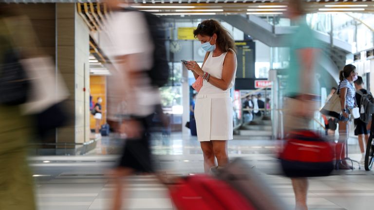 Tourists wait at Split International Airport in Croatia