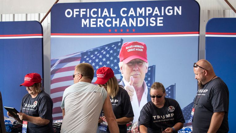 Make America Great Again merchandise is sold at a Donald Trump campaign rally