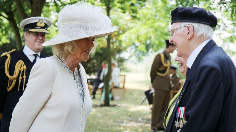 The Duchess of Cornwall chats to a Second World war veteran 