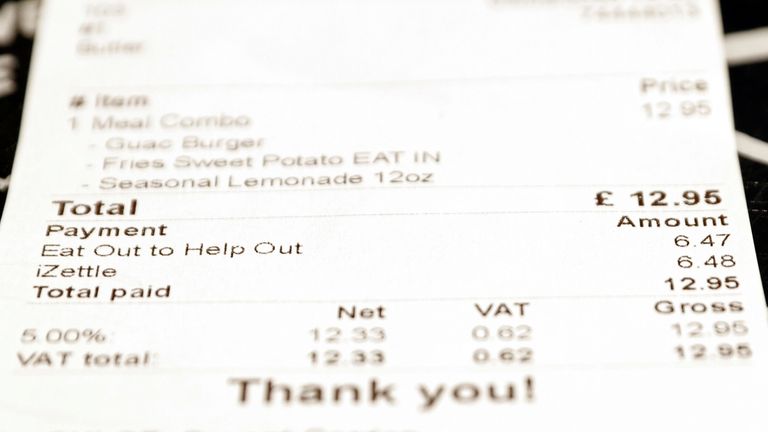 A receipt is pictured at By Chloe restaurant, on the opening day of &#39;Eat Out to Help Out&#39; scheme