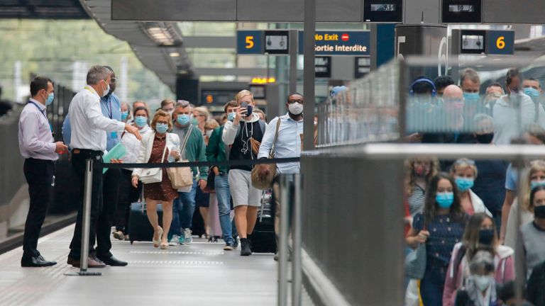 Eurostar passengers arriving from Paris in France at London&#39;s St Pancras station today after new UK quarantine rules are announced