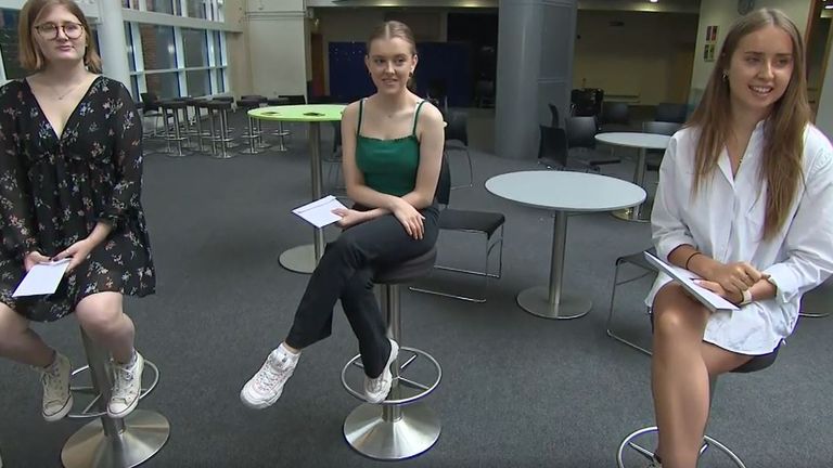 Three students open their exam results live on Sky News