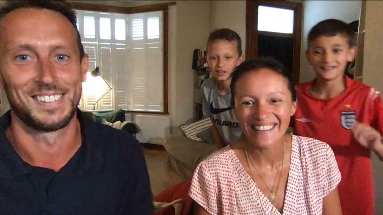 An interview with the  father of a family racing back to the UK before quarantine is interrupted by his family arriving home.