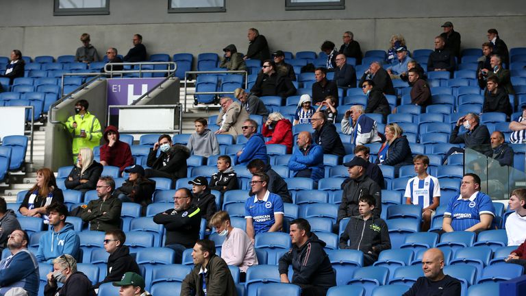 Socially distanced fans watch Brighton and hove Albion play Chelsea in a pre-season friendly.