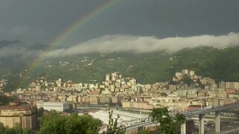 Rainbow forms over new Genoa Bridge as names of dead are read aloud 