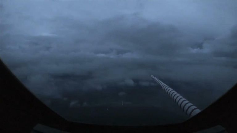 A plane passes through Hurricane Laura in the Gulf of Mexico ahead of its predicted landfall.