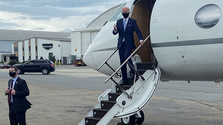 Joe Biden arrived in Pennsylvania ahead of his campaign speech in Pittsburgh