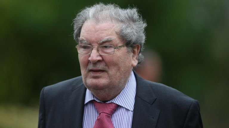 Former SDLP leader John Hume  attending the funeral of  Dr Edward Daly at St Eugene&#39;s Cathedral in Londonderry. PRESS ASSOCIATION Photo. Picture date: Thursday August 11, 2016. The former Bishop of Derry who came to the aid of a dying civil rights protester on Bloody Sunday and waved a white handkerchief in an enduring image of the Troubles died on Monday aged 82.  See PA story ULSTER Daly. Photo credit should read: Niall Carson/PA Wire 