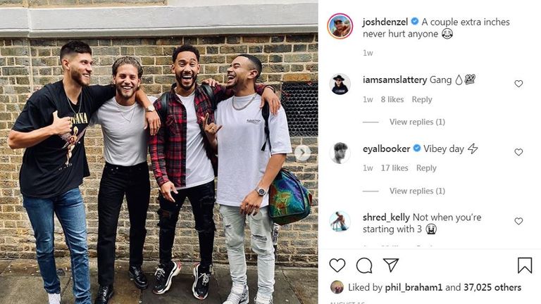 The reality TV star&#39;s next post was him hugging friends and saying &#39;a couple extra inches never hurt anyone&#39;. Pic: Instagram/Josh Denzel