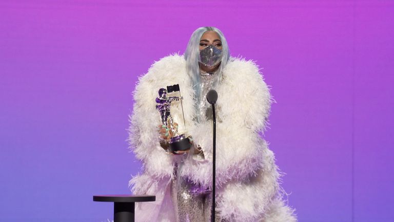 Lady Gaga accepts the award for Song of the Year during the 2020 MTV VMA