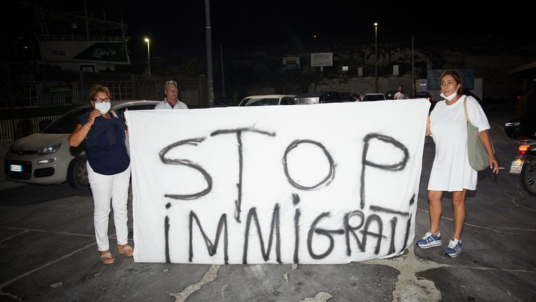 Lampedusa residents protested against the high number of migrants arriving on their island