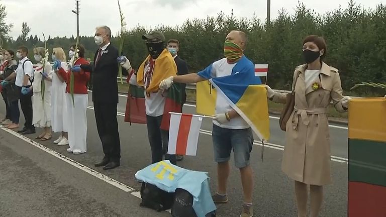 Lithuanians stood in a 35,000-strong human chain in support of protesters in Belarus.