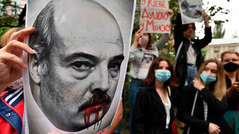 Embattled Belarus president is no longer a legitimate leader, says Lithuanian counterpart | World News | Sky News
