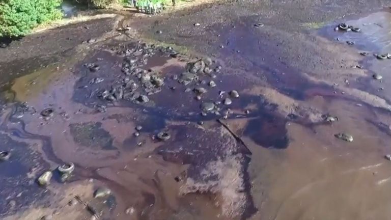 Drone footage shows scale of Mauritius oil spill