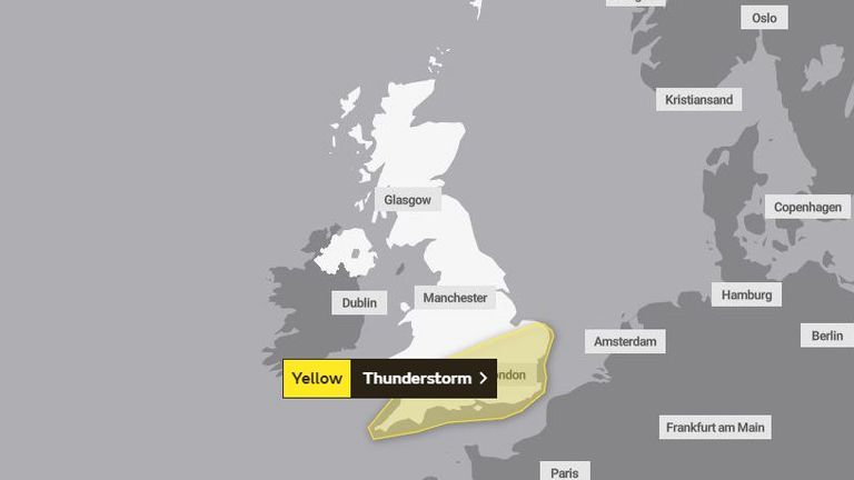 Yellow warnings have been issued for parts of England and Wales. Pic: Met Office