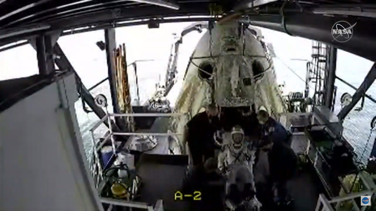 The astronauts were recovered from the Dragon capsule on Sunday