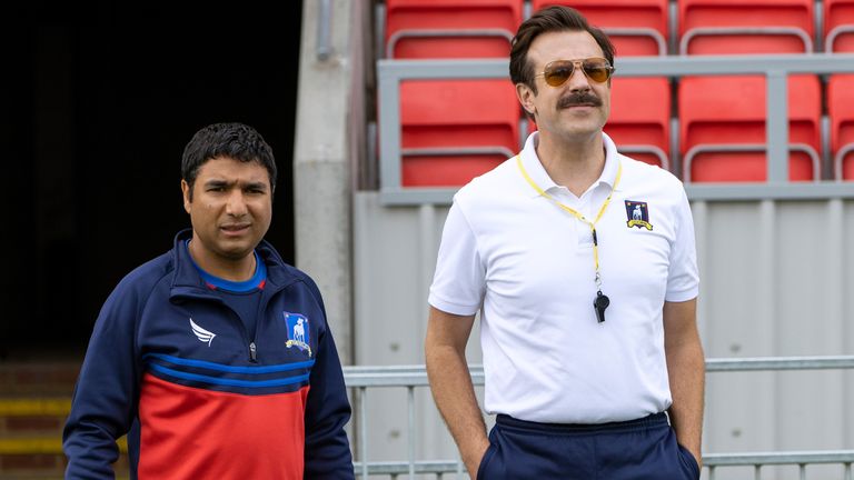Nick Mohammed and Jason Sudeikis in Ted Lasso. Pic: Pic: Apple TV +