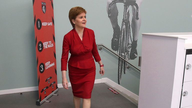 First Minister Nicola Sturgeon visits West Calder High School in West Lothian to meet staff and see preparations for the new school term.
