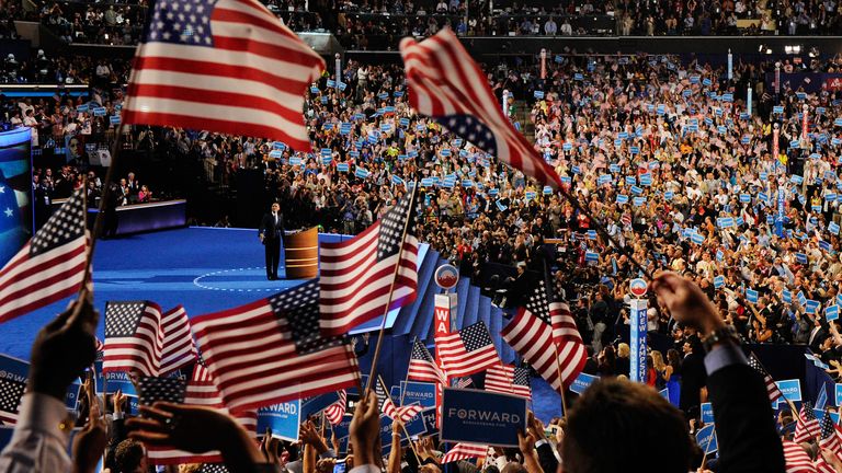 Barack Obama accepts the nomination for presidential candidate at the Democratic National Convention in 2012