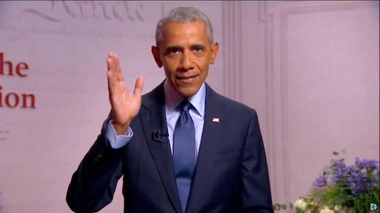 Barack Obama speaks by video link at the Democratic National Convention 2020