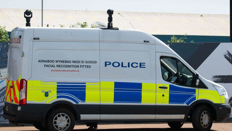 CARDIFF, UNITED KINGDOM - JUNE 10: A police facial recognition van seen on June 10, 2018 in Cardiff, United Kingdom. (Photo by Matthew Horwood/Getty Images)
