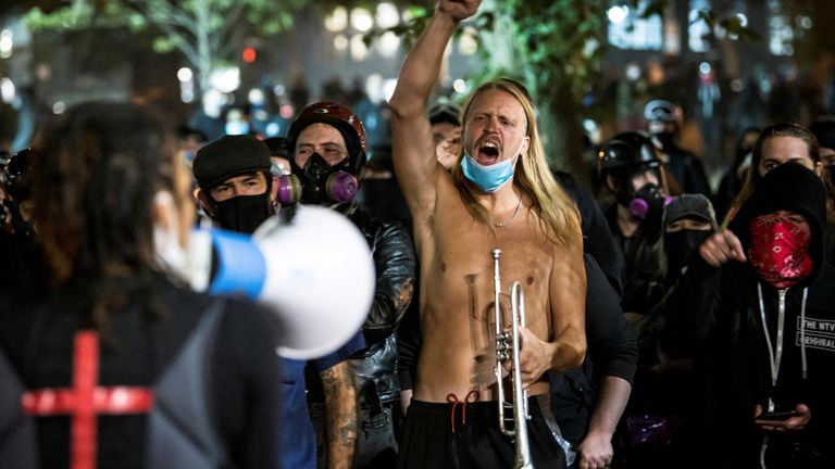 Protesters faced off with a large group of Trump supporters in the city