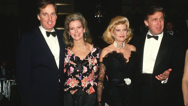 Robert Trump (L) with his ex-wife, Blaine Trump, with Ivana Trump and Donald Trump (R) when they were younger