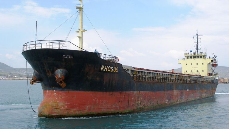 An image shows the ship that was reportedly carrying the cargo before it was dropped off in Lebanon. Pic:  Tony Vrailas/MARINETRAFFIC.COM/EPA-EFE/Shutterstock