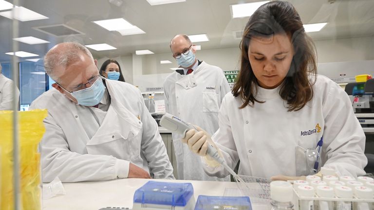 PM Scott Morrison toured the AstraZeneca laboratories in Macquarie Park, Northern Sydney