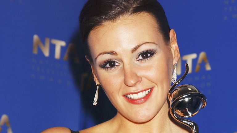 Coronation Street actress Suranne Jones poses in the Awards Room with the award for Best Actress at the "10th Anniversary National Television Awards" at the Royal Albert Hall on October 26, 2004 in London