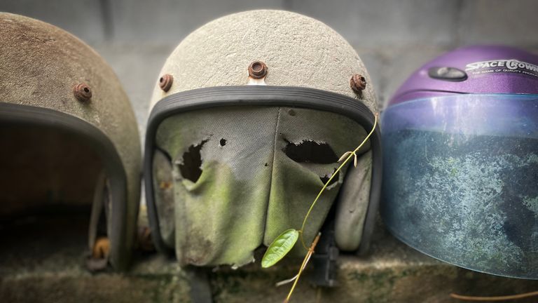 Helmets in Sompong Chanraksa&#39;s garden