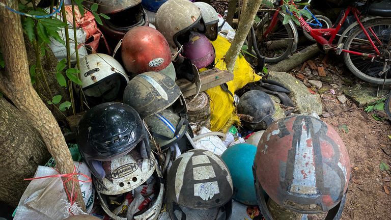 Helmets in Sompong Chanraksa&#39;s garden