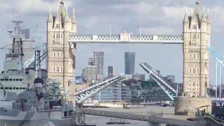 Tower Bridge was stuck open for more than an hour on Saturday, causing traffic gridlock in central London. Pic: Matthew Jacobs Morgan