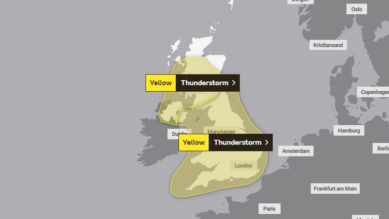 There is a yellow weather warning for Monday. Pic: Met Office