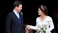WINDSOR, ENGLAND - OCTOBER 12: Jack Brooksbank and Princess Eugenie of York leave the wedding of Princess Eugenie of York to Jack Brooksbank at St. George's Chapel on October 12, 2018 in Windsor, England.  (Photo by Toby Melville - WPA Pool/Getty Images)