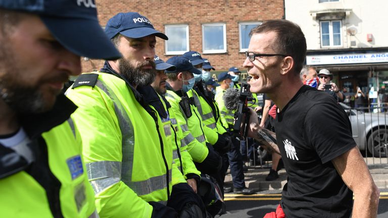 Anti-migrant protesters demonstrate in Dover against immigration and the journeys made by refugees crossing the Channel to Kent.