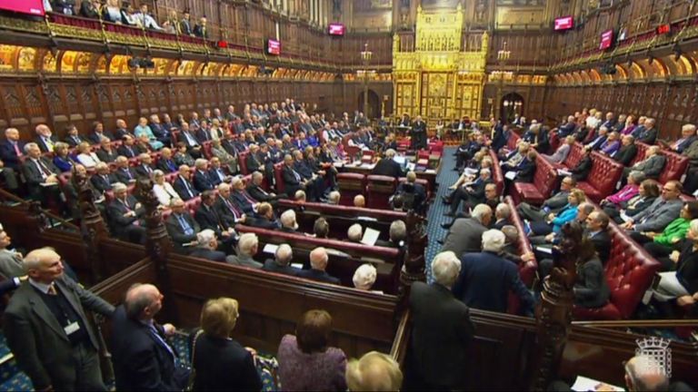 The House of Lords, London, this evening after MPs overturned House of Lords amendments to a Bill authorising Theresa May to commence Brexit negotiations.