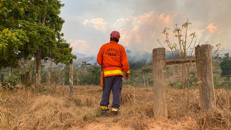 Firefighters in Sao Felix do Xingu municipality battle another wildfire in the rainforest