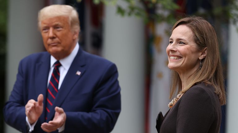 US President Donald Trump announces his US Supreme Court nominee, Judge Amy Coney Barrett