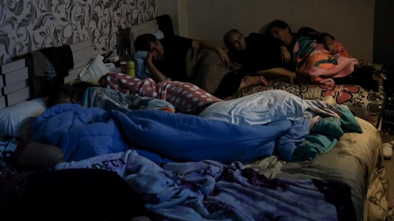 People are seen in a bomb shelter in Stepanakert, the capital of the Nagorno-Karabakh region. Pic: Armenian Foreign Ministry