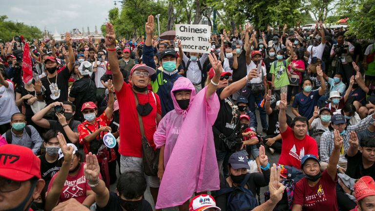 Anti-government protesters hold a rally in Bangkok